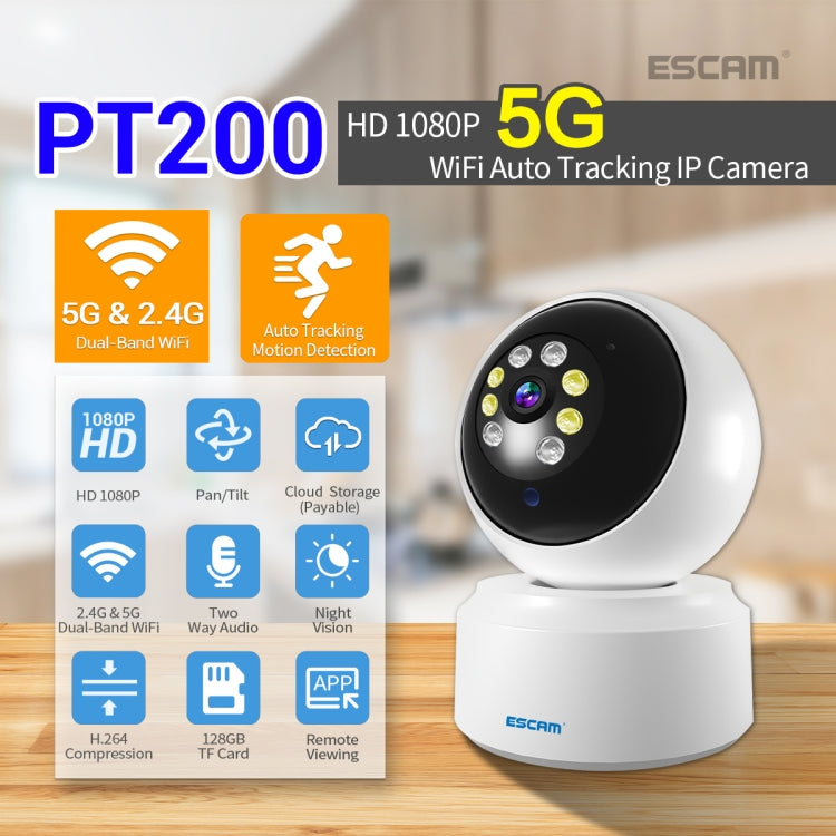 ESCAM PT200 HD 1080P Dual-band WiFi IP Camera, Support Night Vision / Motion Detection / Auto Tracking / TF Card / Two-way Audio, US Plug, PT200 ESCAM PT200 HD 1080P Dual-band WiFi IP Camera, Support Night Vision / Motion Detection / Auto Tracking / TF Card / Two-way Audio, US Plug, PT200